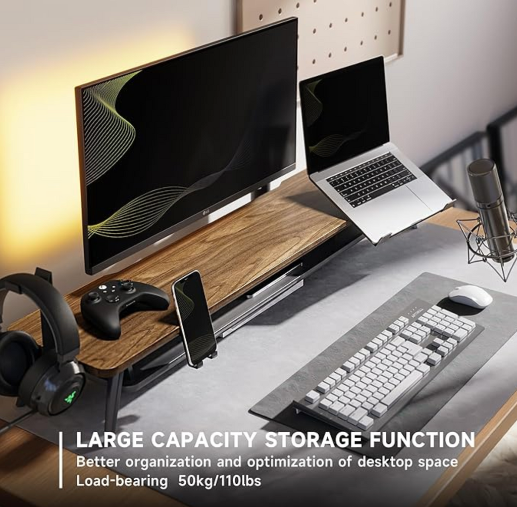 Fenge Dual Monitor Stand with Laptop Holder, Phone Holder, Headset Holder, 2 Levels, Large Multifunctional Computer Screen Stand